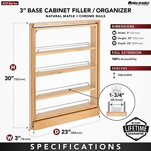 Rev-A-Shelf Pull Out Shelf Organizer for Base Kitchen or Bathroom Cabinets, Wood Filler Pantry Storage or Spice Rack, Maple, 3" x 23" x 30", 432-BF-3C - Image 3