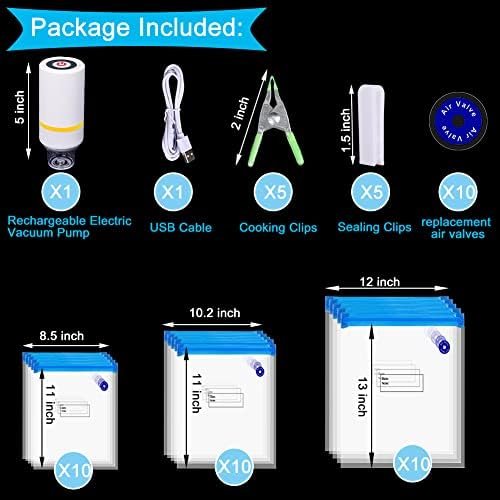 Sous Vide Bags, 42 PCS Electric Food Vacuum Sealer Set for Anova, Joule Cookers -30 PCS Reusable Storage Sealer Bags,5 Clips & 5 Sealing Clips, Rechargeable - Image 7