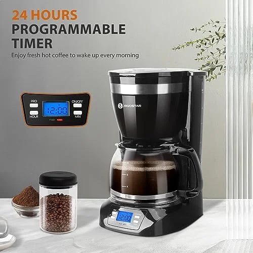 Aigostar Programmable Coffee Maker, 8 Cup Coffee Maker with Glass Carafe, Auto Pause Electric Coffee Maker, Auto Keep Warm Drip Coffee Maker with Permanent Filter, Black - Image 3