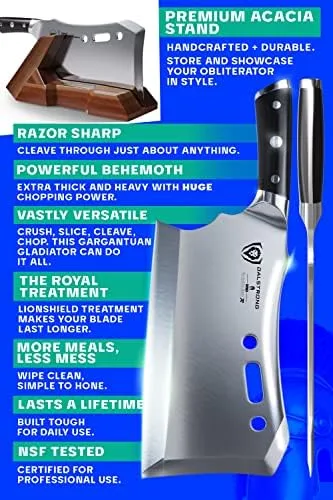Dalstrong Obliterator Meat Cleaver - 9 inch - Gladiator Series R - Wood Stand and Sheath - Razor Sharp Massive Heavy Duty - 3lbs 6mm Thickness - 7CR17MOV Steel Kitchen - G10 Handle - Image 6