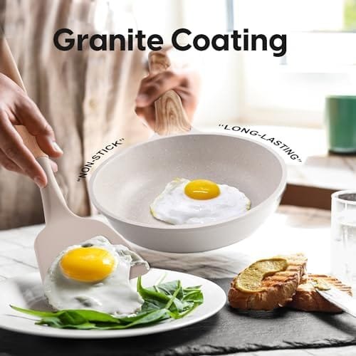 Pots and Pans Set - Caannasweis Kitchen Nonstick Cookware Sets Granite Frying Pans for Cooking Marble Stone Pan Sets Kitchen Essentials Set (Roasting Pan Beige) - Image 5