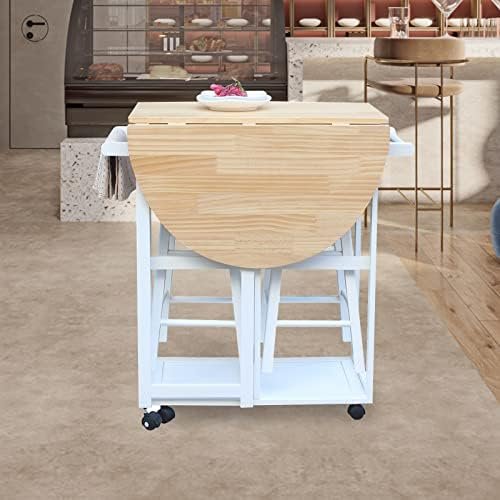 Dining Table for 2, Drop Leaf Tables for Small Spaces, Foldable Kitchen Table, Space Saving Folding Breakfast Cart Bar Table Chairs Set, Kitchen Trolley Island On Wheels for Bar, Restaurant, HOM (D) - Image 4