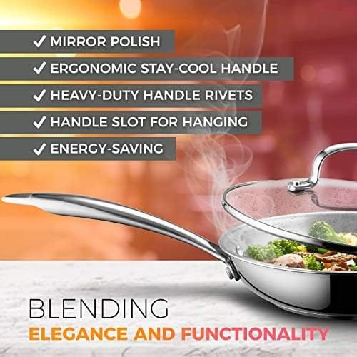 Mueller DuraClad Tri-Ply Stainless Steel 8-Inch Fry Pan with Lid, Extra Strong Cookware, 3-layer Bottom, Even Heat Distribution, Ergonomic and EverCool Stainless Steel Handle - Image 4