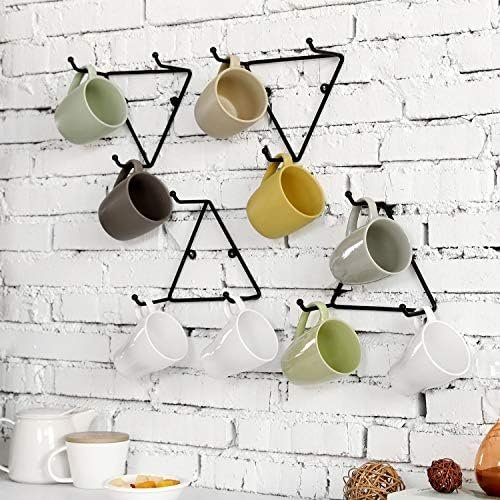 MyGift Matte Black Metal Triangular Coffee Mug Holder Wall Mount Display Rack with 3 Hooks, Set of 4 - Image 4