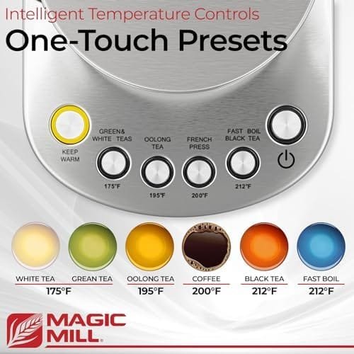 Magic Mill Pro Electric Kettle with tea Infuser and Temperature Control - Keep Warm Function, Rapid Boil, Automatic Safety Shut Off, BPA Free, No Plastic on Water, British Patent Technology,Large 1.7L - Image 6
