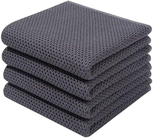 Homaxy 100% Cotton Waffle Weave Kitchen Dish Towels, Ultra Soft Absorbent Quick Drying Cleaning Towel, 13x28 Inches, 4-Pack, Dark Grey - Image 2