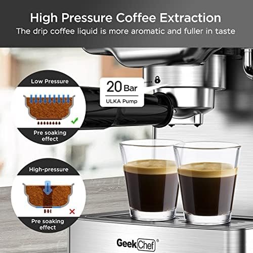 Geek Chef Espresso Machine 20 Bar, Espresso Coffee Maker with Fast Heating Automatic, Latte & Cappuccino Maker with Milk Frother Steam Wand, 1.8L Water Tank, Temperature Display, Stainless Steel - Image 7