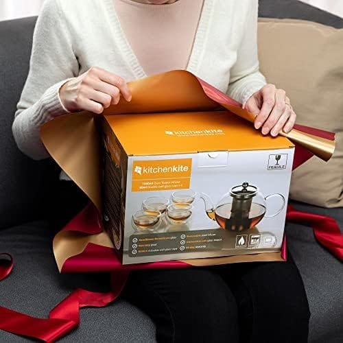 Kitchen Kite Glass Teapot Set with 4 Double Wall Teacups & Removable Stainless Steel Infuser - Microwave Dishwasher Safe Clear Blooming Loose Leaf Teas, Tea Maker Gift - Image 3