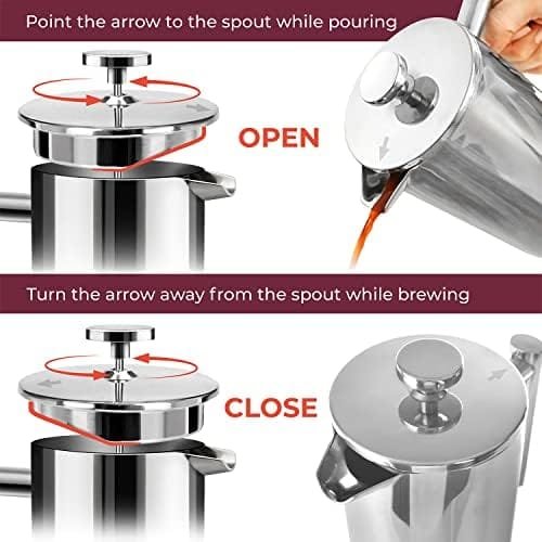 Mueller French Press Double Insulated 310 Stainless Steel Coffee Maker 4 Level Filtration System, No Coffee Grounds, Rust-Free, Dishwasher Safe - Image 7