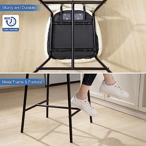 Bar Stools Set of 4 Counter Height Bar Stools : Upholstered Boucle Fabric Bar Stool for Kitchen Bistro Pub Armless Modern Bar Chair with Metal Base for Dining Room Kitchen Island - Image 5