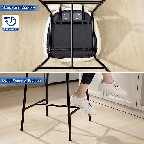 Bar Stools Set of 4 Counter Height Bar Stools : Upholstered Boucle Fabric Bar Stool for Kitchen Bistro Pub Armless Modern Bar Chair with Metal Base for Dining Room Kitchen Island - Image 5