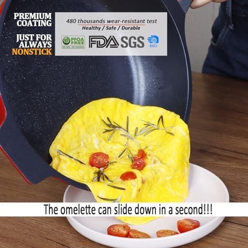 Non Stick Frying Pan with Lid, 11 IN 100% PFOA Free Saute Pan for Cooking, 5 Quart Food Grade Aluminum Chef Pan for Kitchen, Gas, Stove Top, Induction Deep Pan Easy to Clean, Large Skillet for Gift - Image 3