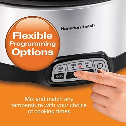 Hamilton Beach 7-Quart Programmable Slow Cooker With Flexible Easy Programming, Dishwasher-Safe Crock & Lid, Silver (33473) & Travel Case & Carrier Insulated Bag (33002),Black - Image 4