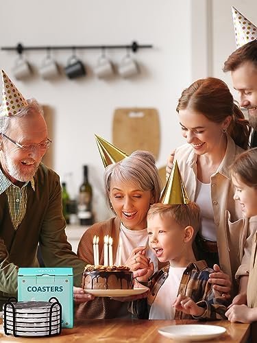 LIFVER Coasters Set of 6, Coasters for Drinks Absorbent Stone with Holder, Black Marble Style Ceramic Drink Coaster for Tabletop Protection, Coffee Table Decor Ideal for Home Decor House Warming Gifts - Image 6