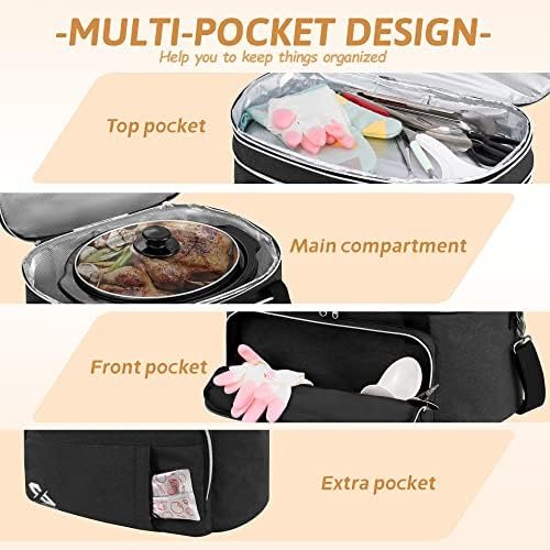 Golkcurx Double Layer Slow Cooker Bag for 6-8 Quart Oval CrockPot and Hamilton Beach Models, with Padded Adjustable Strap, Top Zip Compartment, and Front Pocket for Utensils(Bag Only) - Image 6