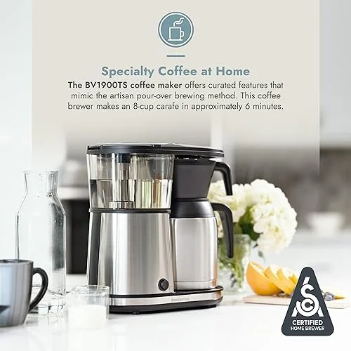 ---Bonavita 8 Cup Coffee Maker, One-Touch Pour Over Brewing with Thermal Carafe, SCA Certified, Stainless Steel (BV1900TS) - Image 5