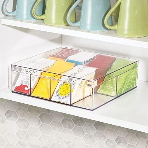 mDesign Plastic Tea Bag Divided Storage Organizer Container Box with Hinge Lid for Kitchen Cabinet, Countertop, Pantry, Holds Tea Bags, Seasoning Packets, Condiments, 8 Sections, Clear - Image 3