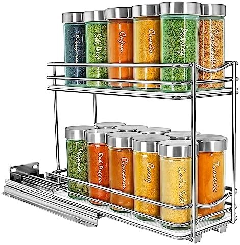 LYNK PROFESSIONAL® Pull Out Spice Rack Organizer for Cabinet - Lifetime Limited Warranty - Slide Out Rack - 4-1/4 inch Wide Sliding Spice Organizer Shelf - Double, Chrome - Image 10