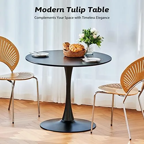 VONLUCE Round Dining Table, 36 Inch Tulip Table with MDF Top and Steel Base, Small Pedestal Table for Dining Room Kitchen Living Room More, Modern Bistro Table Kitchen Table with 220lb Capacity, Black - Image 3