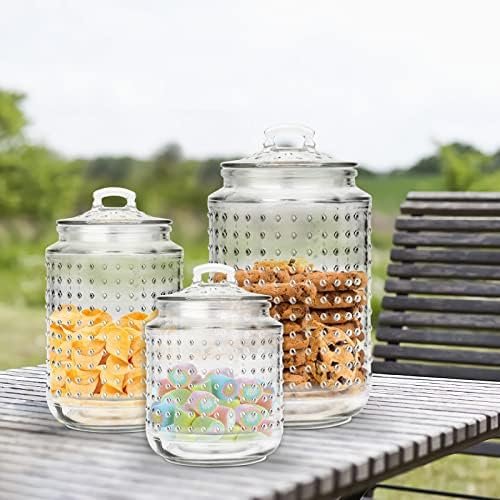 Glass Canisters Set with Airtight Seal Lids 3 PC, Large Kitchen Glass Food Storage Canisters in 71, 47, 23 ounces Embossed Design for Pasta Candy Pet Treats Flour Nuts(15 Free Food Storage Bags) - Image 7