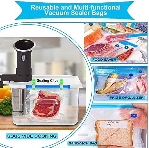 Sous Vide Bags, 42 PCS Electric Food Vacuum Sealer Set for Anova, Joule Cookers -30 PCS Reusable Storage Sealer Bags,5 Clips & 5 Sealing Clips, Rechargeable - Image 6