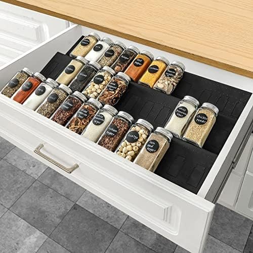 Famhap Spice Drawer Organizer, 6 Tier Expandable from 11.6" to 23.2" Seasoning Rack Tray Insert for Kitchen Drawers, Spice Rack Drawer for Spice Jars, Black(Jars not included) - Image 2