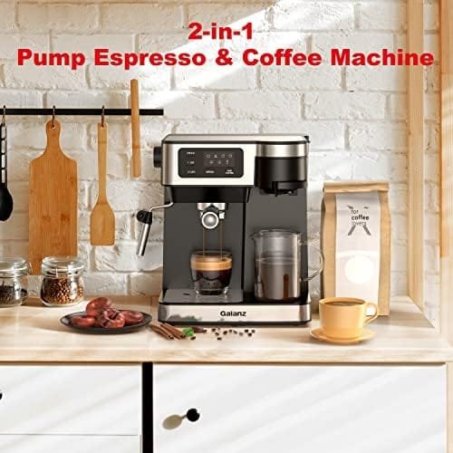 Galanz 2-in-1 Pump Espresso Machine & Single Serve Coffee Maker with Milk Frother, Latte, Cappuccino Machine, 1.2L Removable Water Tank, LED Display Touch Control, Black Stainless Steel Trim - Image 7