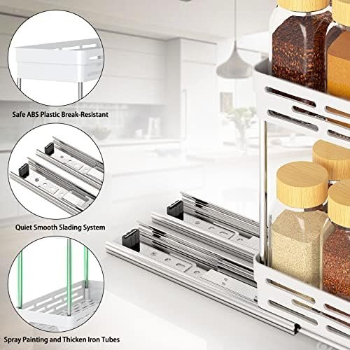 DABIGE Pull Out Spice Rack Organizer for Cabinet, Durable Slide Out Spice Racks Organizer, Easy to Install Spice Cabinet Organizers, 4.4''Wx10.5''Dx8''H, Each Tier Hold 10 Spice Jars - 2 Tier, White - Image 7