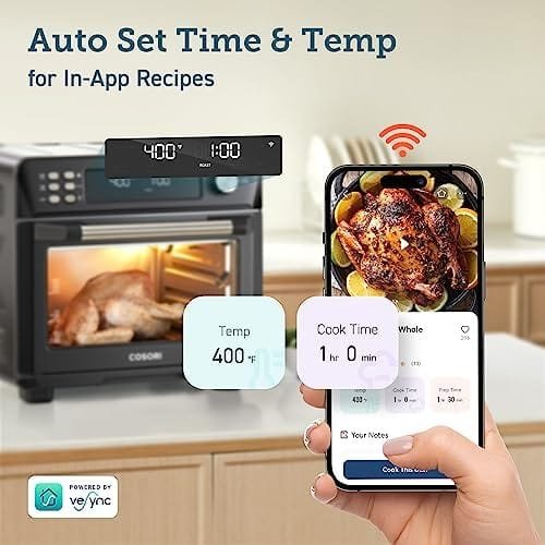 COSORI Air Fryer Toaster Oven, 12-in-1, 26QT Convection Oven Countertop, with Toast, Bake, and Broil, Smart, 6 Slice Toast, 12'' Pizza, 75 Recipes&Accessories, Black - Image 7