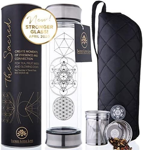 Sacred Lotus Love Double-Walled Glass Tea Infuser Bottle - Portable Travel Mug with Strainer and Sleeve for Loose Leaf Tea, Coffee, Smoothies - Insulated Tumbler with Lid for Hot and Iced Beverages - Image 8