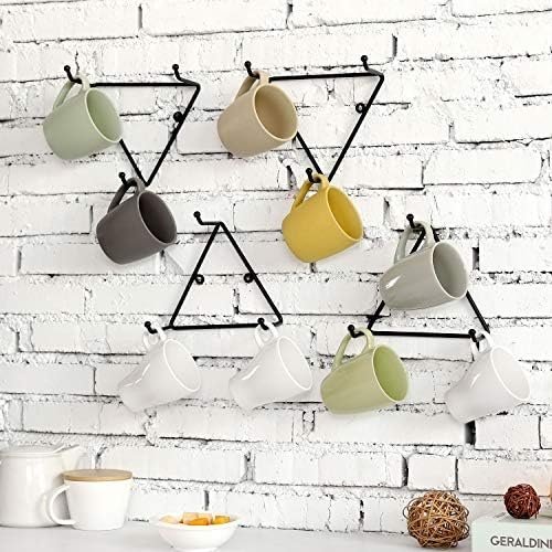 MyGift Matte Black Metal Triangular Coffee Mug Holder Wall Mount Display Rack with 3 Hooks, Set of 4 - Image 3