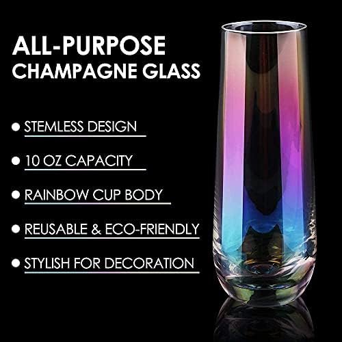 Gutsdoor Radiance White Pearl Luster Stemless Champagne Flutes Glasses Set of 6 (10 Ounce) Elegant All-Purpose Wine Drinking Glassware Beverage Cups for Water, Juice, Beer, Whiskey & Bar Decor - Image 4