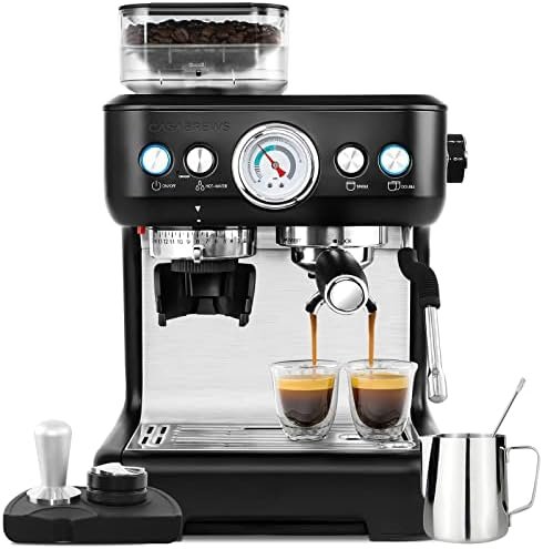 CASABREWS Espresso Machine With Grinder, 20 Bar Professional Espresso Maker With Milk Frother Steam Wand, Barista Cappuccino Machine With Removable Water Tank for Lattes, Stainless Steel Gift, Black - Image 2