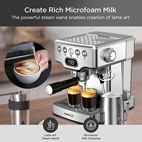 Geek Chef Espresso Machine 20 Bar, Espresso Coffee Maker with Fast Heating Automatic, Latte & Cappuccino Maker with Milk Frother Steam Wand, 1.8L Water Tank, Temperature Display, Stainless Steel - Image 3
