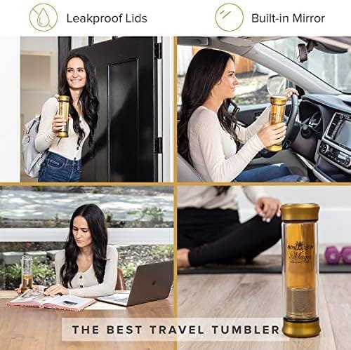 Tea Infuser Bottle by Maya Luxurious - Leakproof Double Wall Glass Travel Tea Mug with Stainless Steel Filter - BPA Free Tea Tumbler + Strainer for Loose Leaf Tea - Image 3