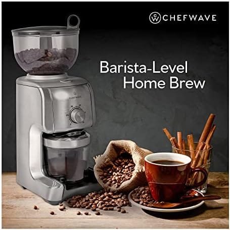 ChefWave Conical Burr Coffee Grinder - 16 Grind Settings Electric Coffee Bean Grinder - Die Cast Aluminum Housing - Scoop, Cleaning Brush - Coarse for French Press, Fine for Espresso - 2 to 10 Cups - Image 9