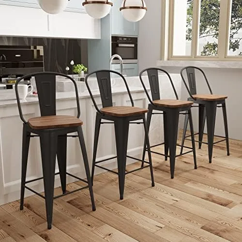 Aklaus Swivel Metal Bar Stools with Backs Counter Stools Set of 4 Counter Height Stools High Back Bar Chairs 24 Inch Barstools Farmhouse Matte Black - Image 9