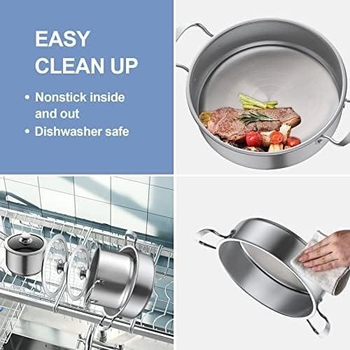 Stainless Steel pots and pans, 6 Piece Nonstick Kitchen Cookware Set,Works with Induction/Electric and Gas Cooktops, Dishwasher - Image 6