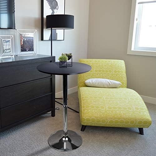 Leopard MDF Round Top Not Adjustable (41 INCHES Height) Bar Table, Pub Table with Silver Leg and Base (Black) - Image 3