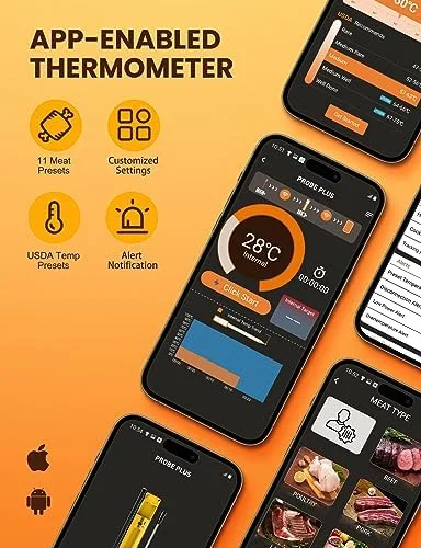 Wireless Meat Thermometer with 493FT Long Wireless Range, Instant Read Digital Food Thermometer, Smart APP Control, Charging Dock, Kitchen Thermometer for Roast, Oven, Grill, BBQ, Smoker, Rotisserie - Image 5