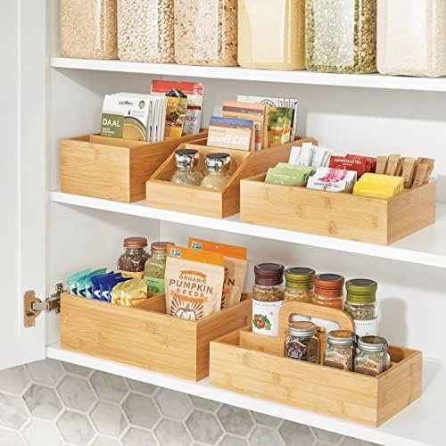 mDesign Bamboo Tea & Food Storage Organizer Container Box - Wooden Holder Case for Tea Bags, Coffee, Snacks, Sugar, Sweeteners, and Small Packets - Echo Collection - Natural Wood - Image 9