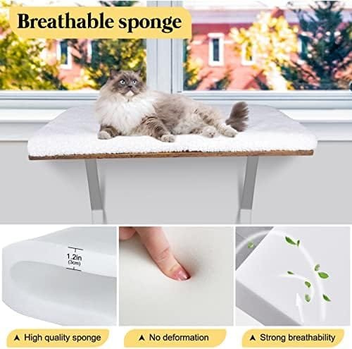 Kphico Large Window Cat Bed,Solid Wood Cat Sill Window Perch with Lamb Wool Pad & Metal Frame,Cat Window Perch Seat for Large Indoor Cats,Easy Assemble,Hold Up to 40lbs - Image 6