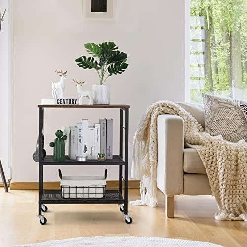 Microwave Oven Stand, Kitchen Baker's Rack 3-Tier Mesh Kitchen Storage Cart with Metal Frame Industrial Wood Accent Furniture for Living Room, Bedroom, Kitchen - Rustic Brown - Image 5