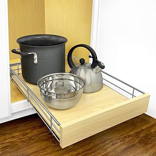 LYNK PROFESSIONAL® SELECT™ Pull Out Cabinet Organizer - Lifetime Limited Warranty- Slide Out Drawers for Kitchen Cabinets - Sliding Pantry Shelves - Roll Out Shelf for Pots, Pans 14" x 21" Wood-Chrome - Image 9