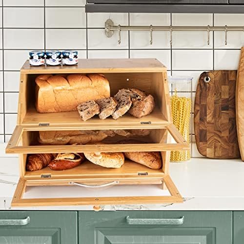 MAISONPEX Double Layer Bamboo Bread Box for Kitchen Countertop, Cutting Board, and Stainless Steel Bread Knife, Large Capacity Storage Container with Clear Windows (Self-Assembly) - Image 7