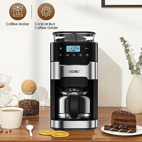 10-Cup Drip Coffee Maker with Touch Screen,Built-In Burr Coffee Grinder, Automatic Grind and Brew,Warming Plate for Home and Office,1.5L Large Capacity Water Tank, Removable Filter Basket, 900W - Image 9