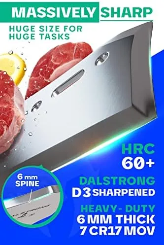 Dalstrong Obliterator Meat Cleaver - 9 inch - Gladiator Series R - Wood Stand and Sheath - Razor Sharp Massive Heavy Duty - 3lbs 6mm Thickness - 7CR17MOV Steel Kitchen - G10 Handle - Image 3