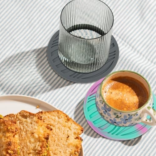 Ouzoustate Coasters for Drinks 8pcs with Holder-Silicone Coasters for Tabletop Protection-Heat Resistant and Non Slip Thickened Coasters for Coffee Table (Black) - Image 7