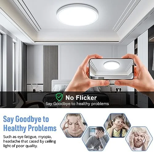 LED Flush Mount Ceiling Light Fixture, 5000K Daylight White, 2400LM, 12 Inch 24W Round Flat Ceiling Lights, 240W Equivalent White Modern Panel Lamp for Bathroom Hallway Kitchen Stairwell, Non-Dimmable - Image 5