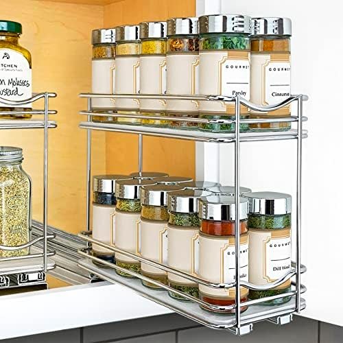 LYNK PROFESSIONAL® Pull Out Spice Rack Organizer for Cabinet - Lifetime Limited Warranty - Slide Out Rack - 4-1/4 inch Wide Sliding Spice Organizer Shelf - Double, Chrome - Image 2